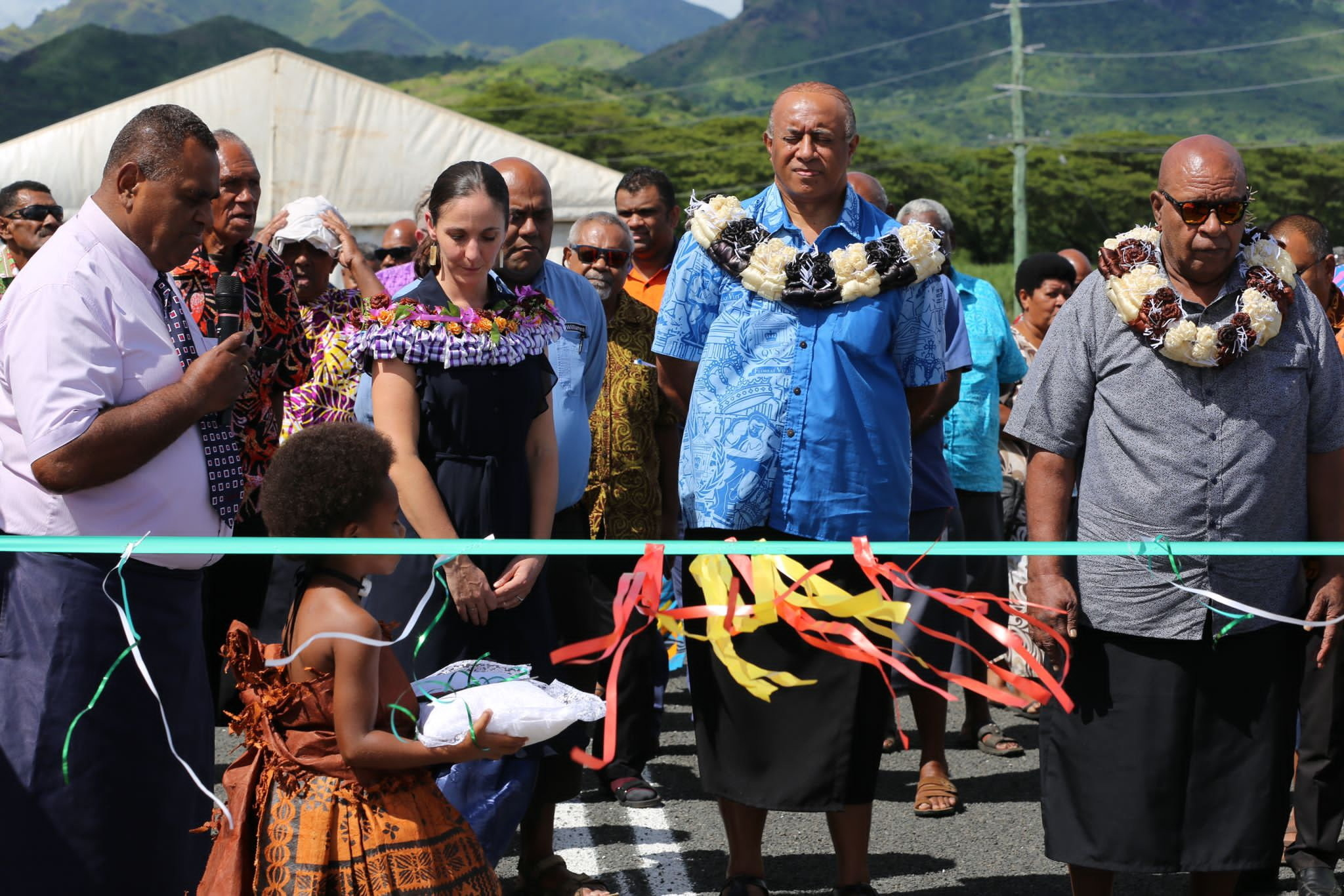 Project stakeholders including Australia’s Acting Deputy High Commissioner to Fiji Sophie Temby (second from left) attend the opening of Yaqara Bridge, May 2023