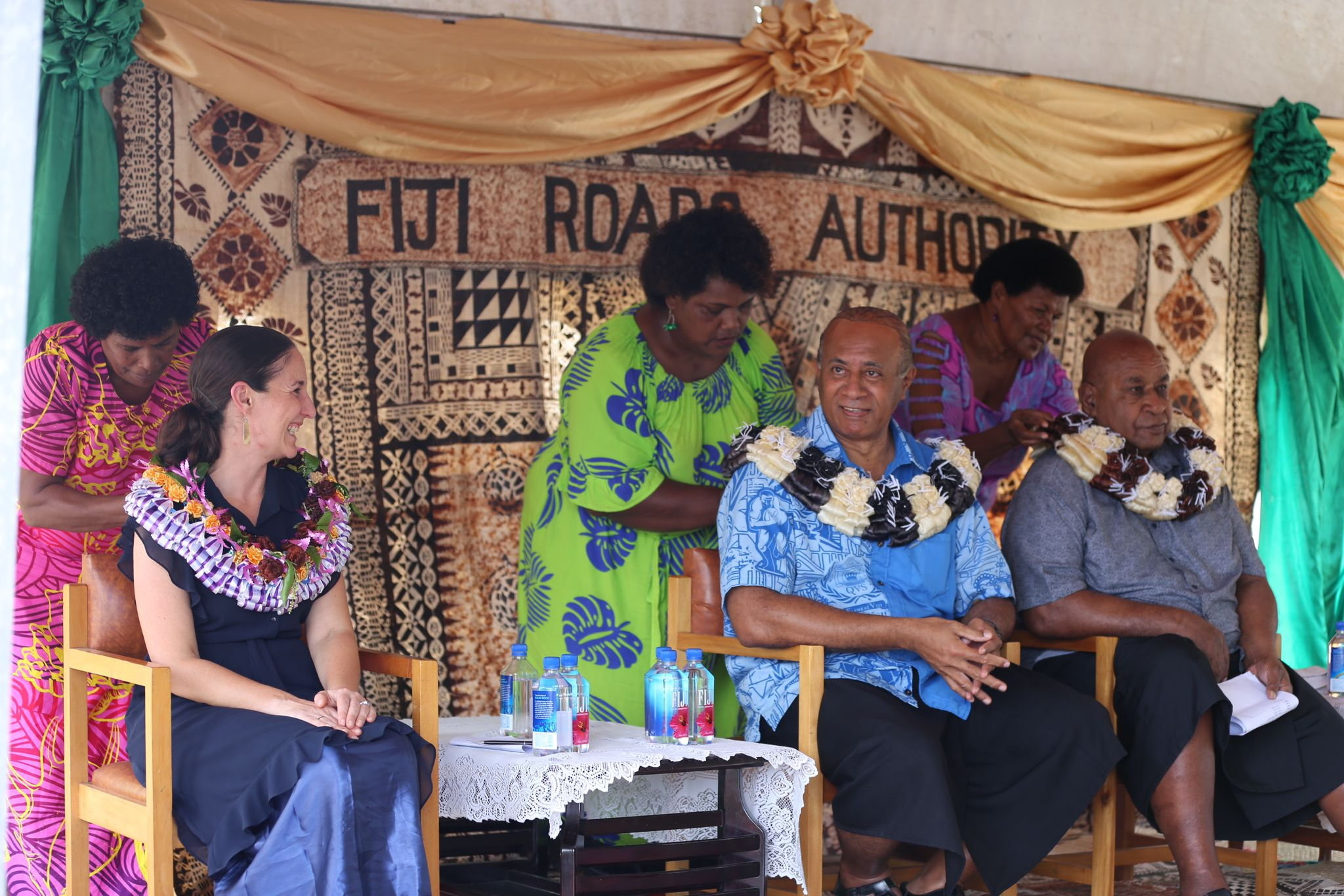 Project stakeholders including Australia’s Acting Deputy High Commissioner to Fiji Sophie Temby (front row, left) attend the opening of Yaqara Bridge, May 2023