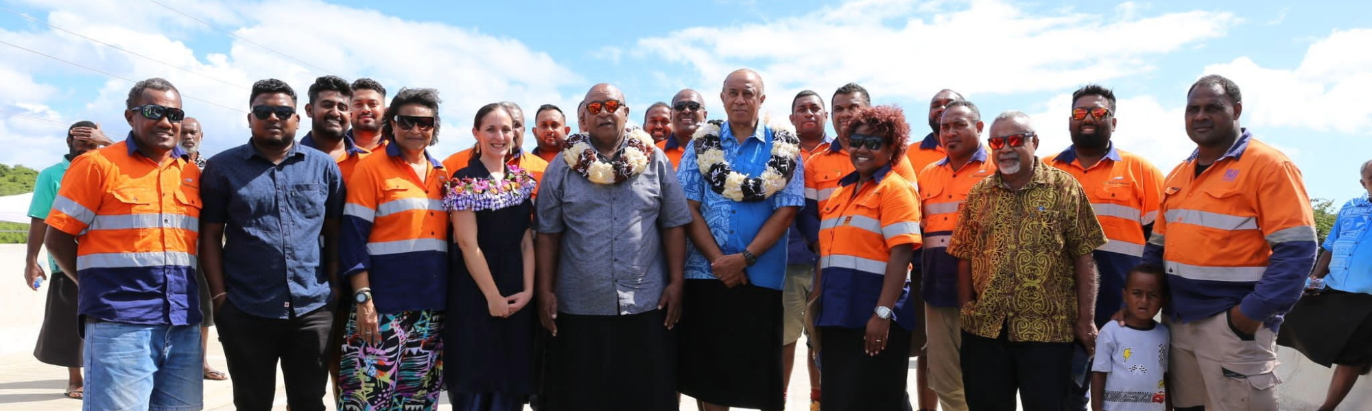 Project stakeholders including Australia’s Acting Deputy High Commissioner to Fiji Sophie Temby (front row, fourth from left) attend the opening of Yaqara Bridge, May 2023