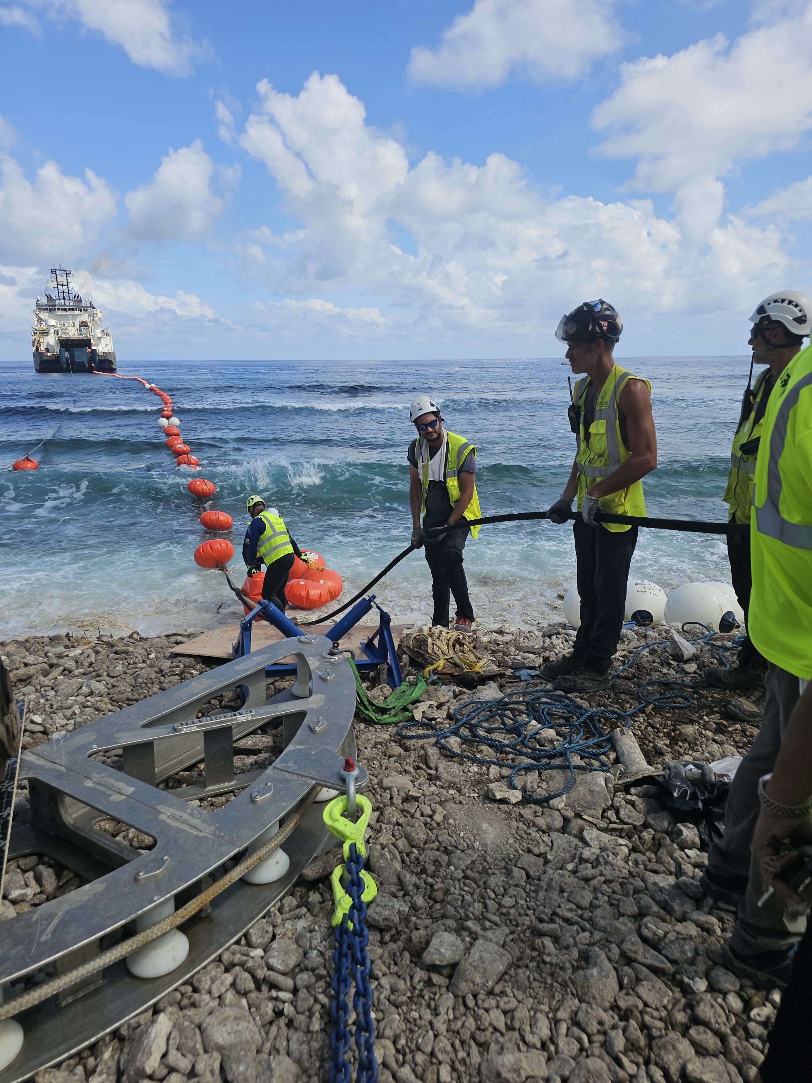 Tuvalu Vaka cable lands on shore in Funafuti.